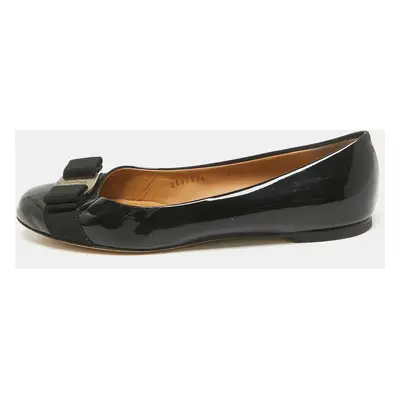 Salvatore Ferragamo Black Patent Leather Vara Bow Ballet Flats Size 36.5