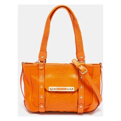 Versace Orange Python and Leather Front Pocket Hobo