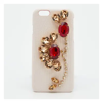 Dolce & Gabbana Pink Lizard Embossed Leather Crystal Embellished iPhone Case