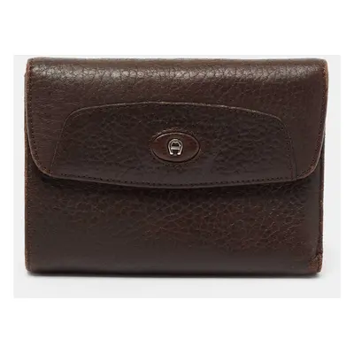 Aigner Brown Leather Logo Flap Trifold Wallet