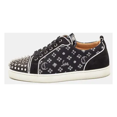 Christian Louboutin Black Loubi in the Sky Jacquard and Suede Spikes Orlato Sneakers Size