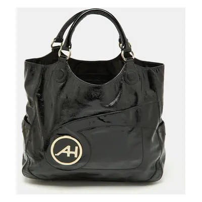 Anya Hindmarch Black Patent Leather Logo Hobo