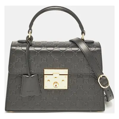 Gucci Black Guccissima Leather Small Padlock Top Handle Bag