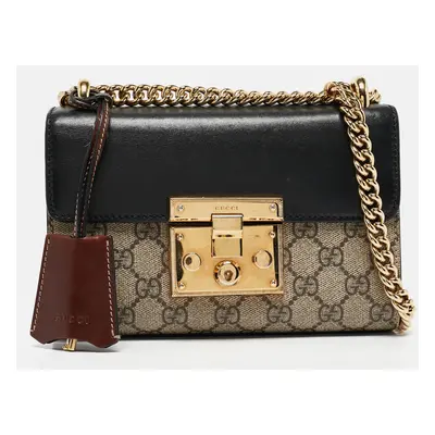 Gucci Beige/Black GG Supreme Canvas and Leather Padlock Shoulder Bag