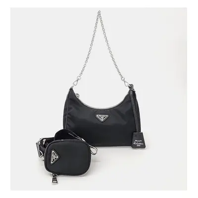 Prada Black Nylon Tesuto Chain Strap Hobo Bag