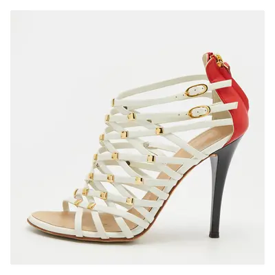 Giuseppe Zanotti White/Red Leather Embellished Strappy Sandals Size