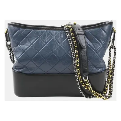 Chanel Navy Black Leather Gabrielle Large Hobo Bag