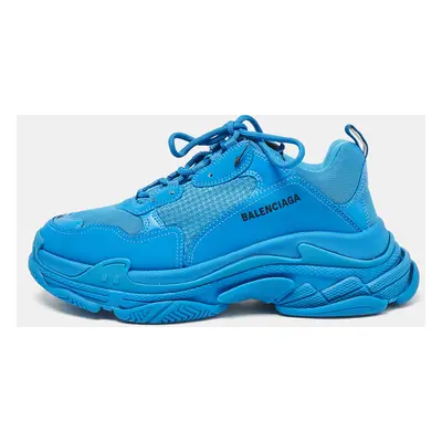 Balenciaga Blue Faux Leather and Mesh Triple Sneakers Size