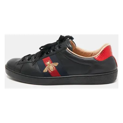 Gucci Black Leather Bee Embroidered Ace Sneakers Size 43.5