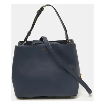 DKNY Navy Blue Saffiano Leather Bryant Park Bucket Bag