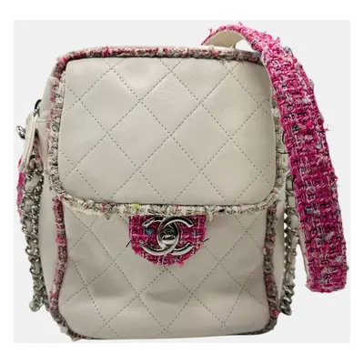 Chanel Leather Tweed White X Pink Silver Shoulder Bag