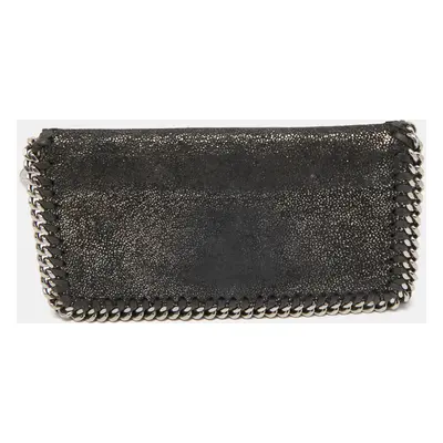 Stella McCartney Black Shimmer Faux Suede Falabella Continental Wallet