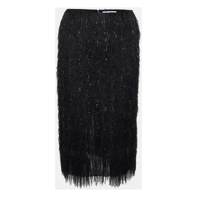 The Attico Black Fringed Midi Skirt