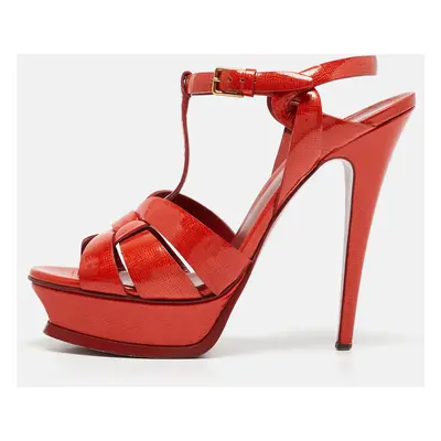 Yves Saint Laurent Red Patent Leather Tribute Platform Sandals Size