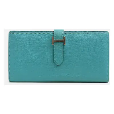 Hermes Leather Chevre Turquoise Bearn Wallet