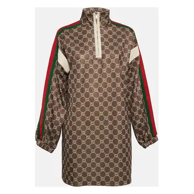 Gucci Khaki Green GG Supreme Logo Print Mini High Neck Dress