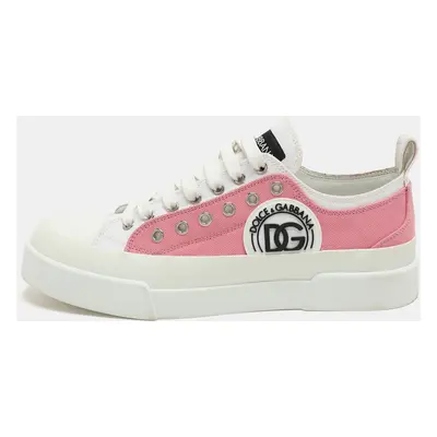 Dolce & Gabbana Pink/White Canvas Portofino Low Top Sneakers Size 41.5