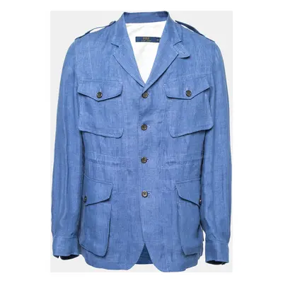 Polo Ralph Lauren Blue Linen Side Slit Button Front Jacket