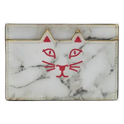 Charlotte Olympia Grey Marble Print Leather Kitty Card Holder