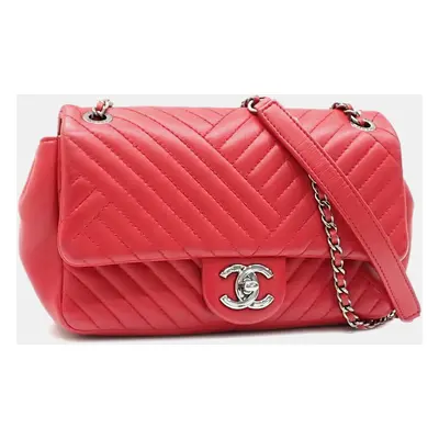 Chanel Red Lambskin Coco Mark Cross Stitch Chain Shoulder Bag