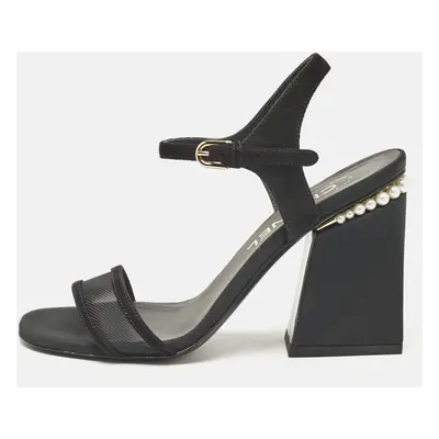 Chanel Black Mesh and Suede CC Ankle Strap Sandals Size