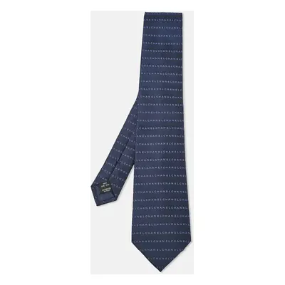 Chanel Blue Logo Pattern Silk Tie