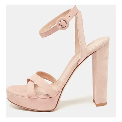 Gianvito Rossi Powder Pink Suede Ankle Strap Platform Sandals Size 37.5