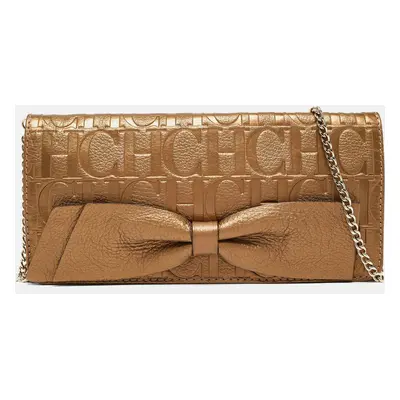 Carolina Herrera Gold Monogram Embossed Leather Audrey Chain Clutch