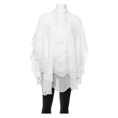 Oscar de la Renta Off White Silk Layered Tie Detail Blouse