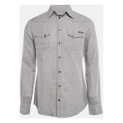 Dolce & Gabbana Grey Stripe Cotton Button Front Shirt