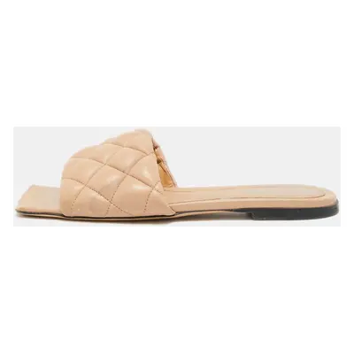 Bottega Veneta Beige Quilted Leather Lido Flat Sandals Size