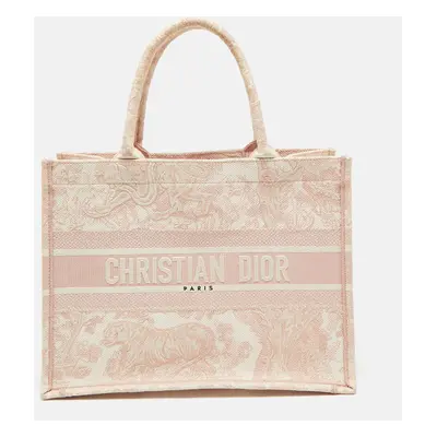 Dior Pink Embroidered Canvas Small Dioriviera Toile De Jouy Book Tote