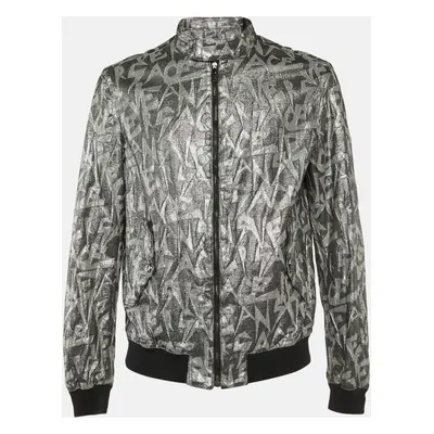 Versace Jeans Silver Metallic Jacquard Bomber Jacket