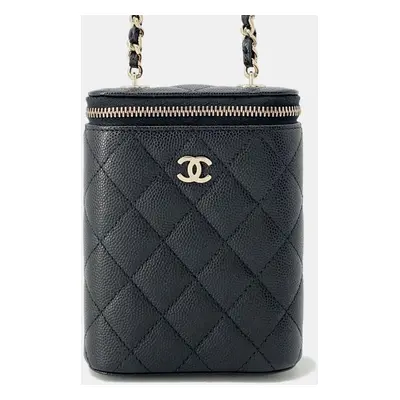 Chanel Black Caviar Leather Matelasse Small Vanity Chain shoulder Bag