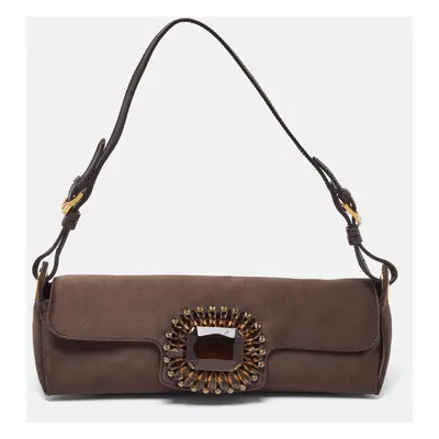 Jimmy Choo Brown Satin Crystal Embellished Pochette Bag