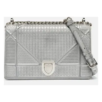 Dior Silver Leather Diorama Flap Shoulder Bag