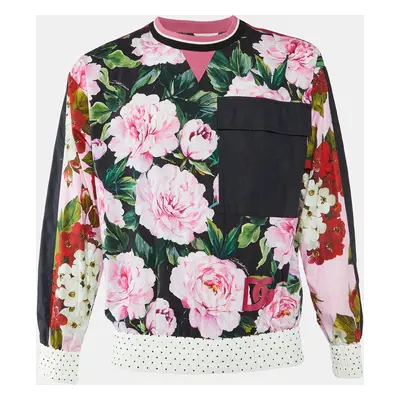 Dolce & Gabbana Pink Floral Print Cotton Crew Neck Jumper