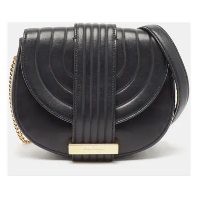 Salvatore Ferragamo Black Quilted Leather Rosette Crossbody Bag