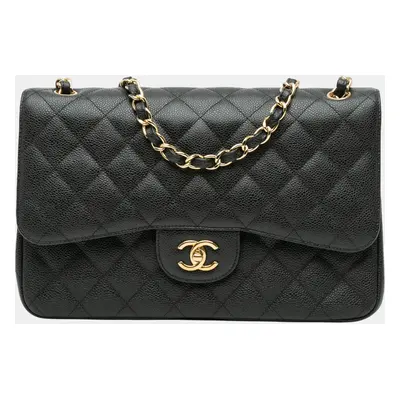 Chanel Black Jumbo Classic Caviar Double Flap