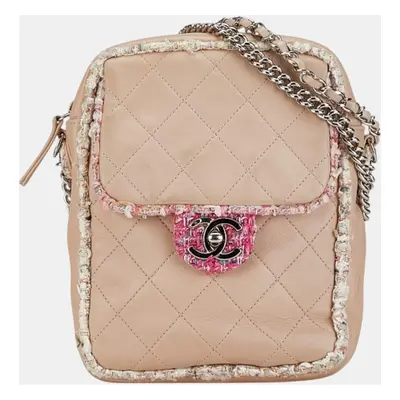 Chanel Pink Tweed Lambskin Matelasse Coco Mark Shoulder Bag