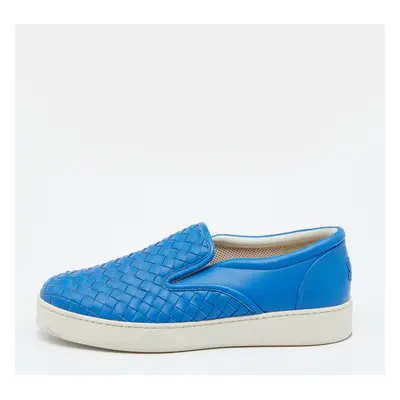 Bottega Veneta Blue Intrecciato Leather Slip On Sneakers Size 38.5