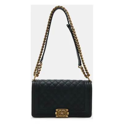 Chanel Blue Leather Boy Matelasse Caviar Chain Bag