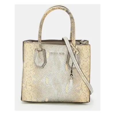 Michael Kors Beige/Gold Python Embossed Leather Small Mercer Tote