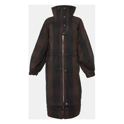 Ganni Brown Checked Double Cotton Oversized Coat L/XL