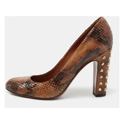 Gucci Brown/Black Python Leather Studded Heel Pumps Size