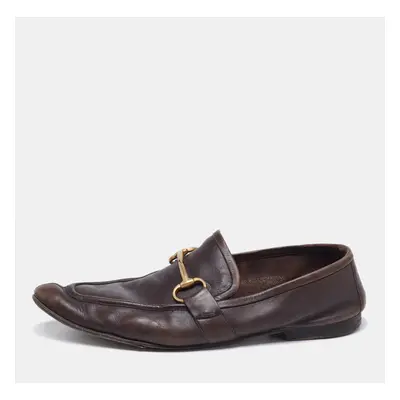 Gucci Dark Brown Leather Jordaan Horsebit Slip On Loafers Size