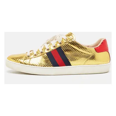 Gucci Gold Embossed Snakeskin Ace Sneakers Size