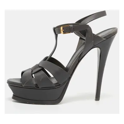 Saint Laurent Grey Leather Tribute Sandals Size