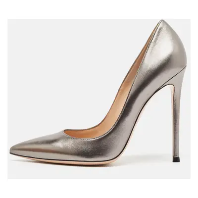 Gianvito Rossi Metallic Grey Leather Pointed Toe Pumps Size