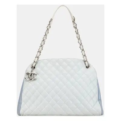 Chanel White Large Tricolor Caviar Just Mademoiselle Bowling Bag